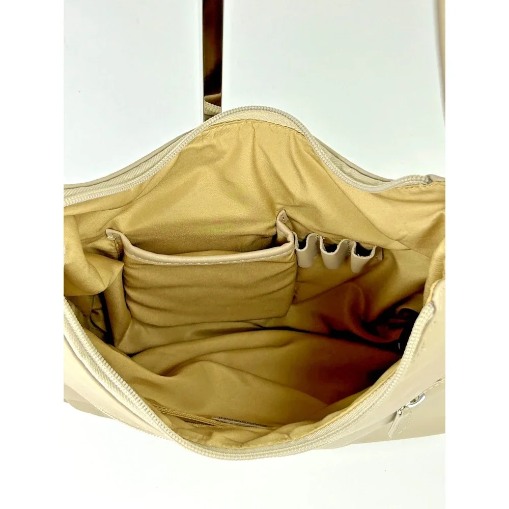 Giani Bernini Nappa Leather Hobo Beige Shoulder Zip Top Handbag Bag Silver Purse